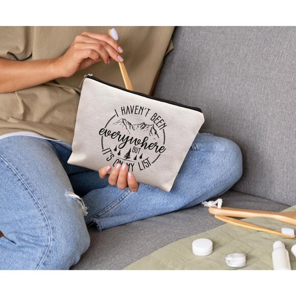 Travel Makeup Bag Linen Portable Cosmetic Organizer Gift for Women - Picture 2 of 5